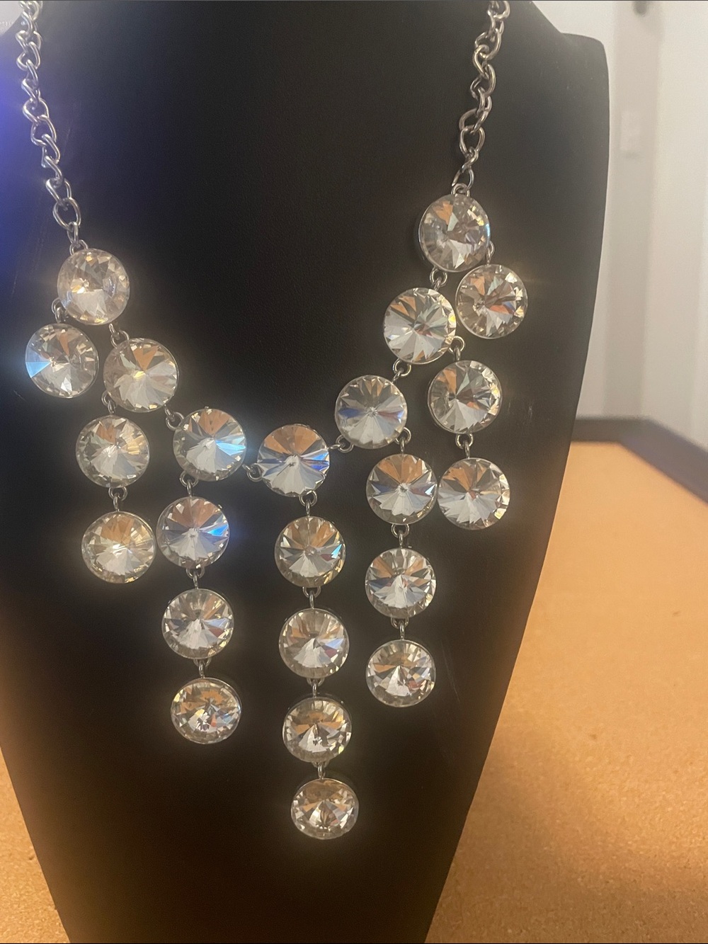 paparazzi Silver Clear Crystal Cascade Bib Necklace